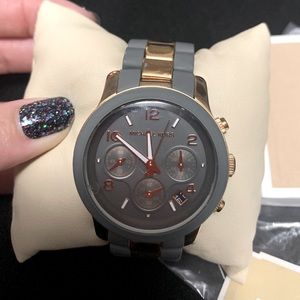 Micheal Kors oversized rose gold/gray rubber watch